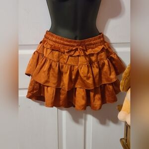 Burnt Orange Ruffled Silk Skort